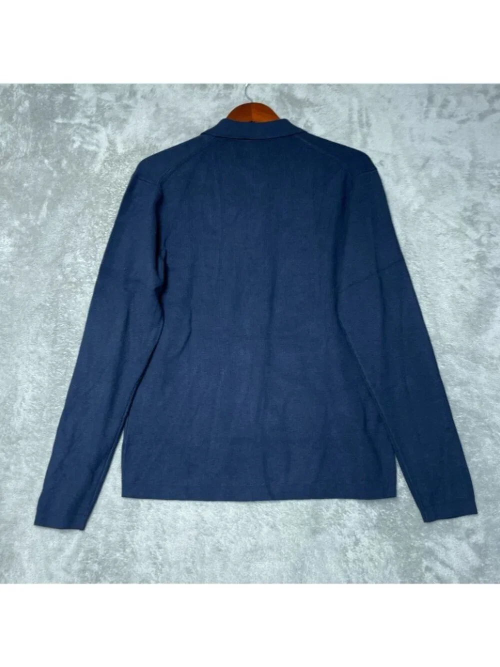 Hickey Freeman Men's S Navy Long Sleeve Knit Sweater Polo Stretch Rayon d1863